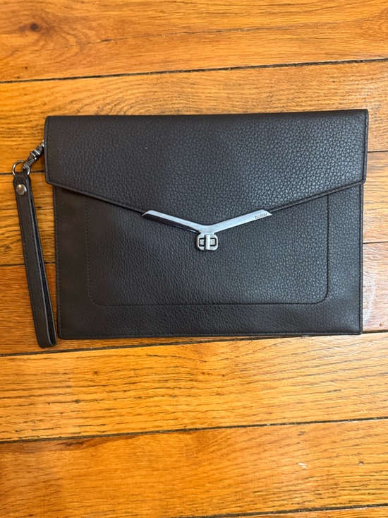 Botkier Handbags - Botkier Black Pebbled Leather Envelope Wristlet with Silver Trim